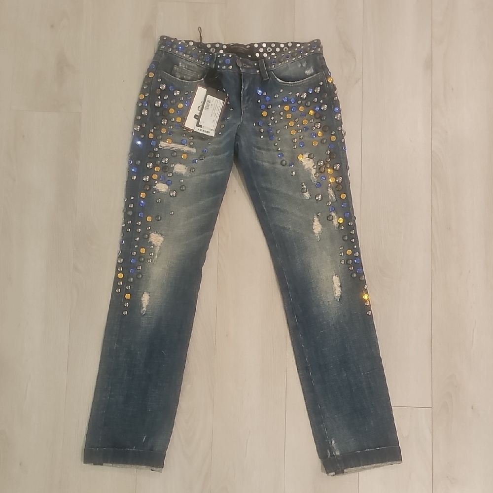 Dolce & Gabbana Blue Embellished Straight Leg Jeans